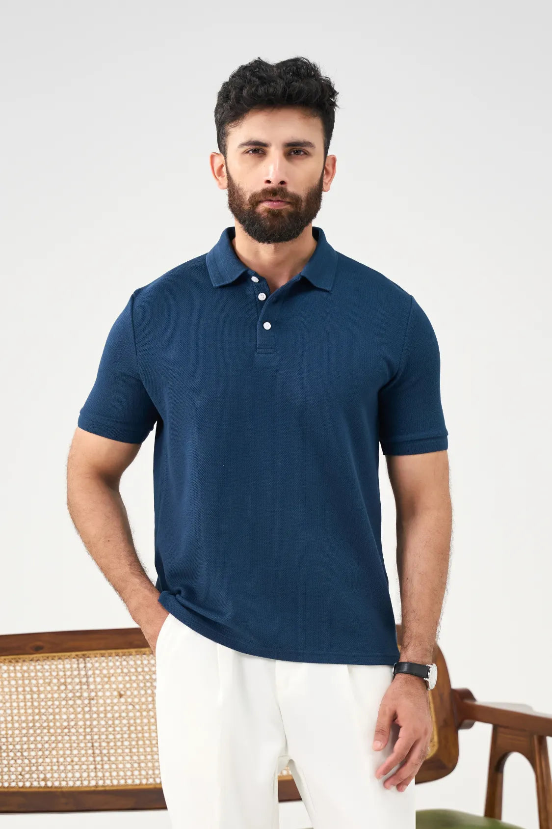 Diamond Texture Polo Shirt - Teal Blue