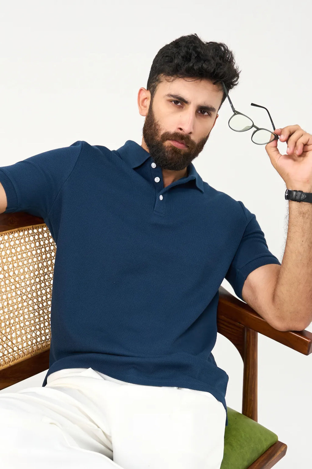 Diamond Texture Polo Shirt - Teal Blue