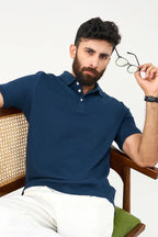 Diamond Texture Polo Shirt - Teal Blue