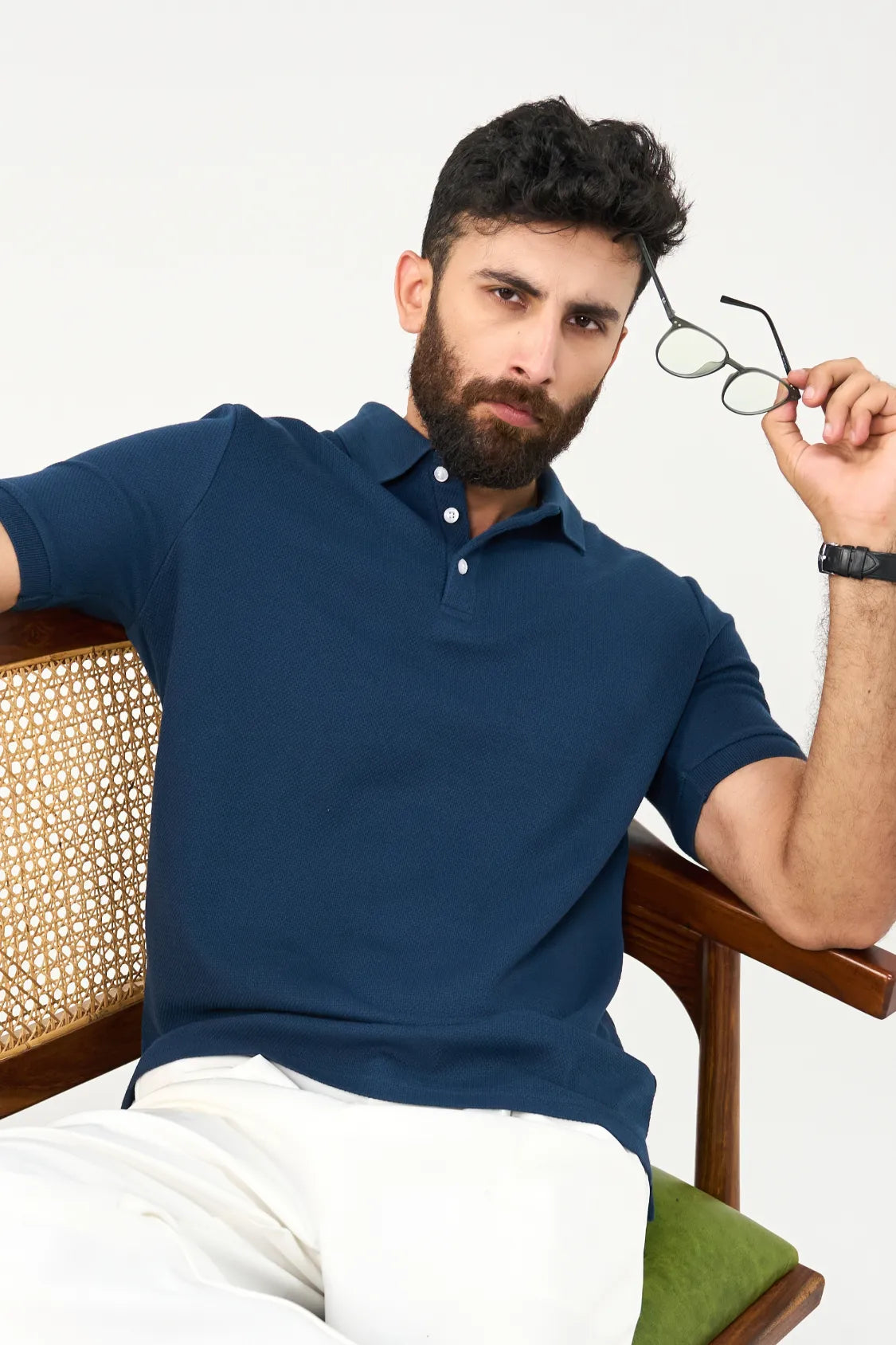 Diamond Texture Polo Shirt - Teal Blue