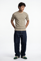 Men Soft Knit Stripe Tee - Cream and Green