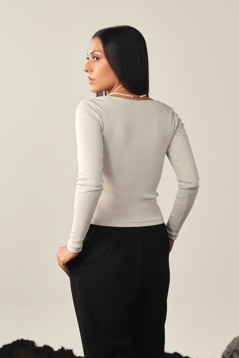 Square Neck Ribbed Top - Ice Grey