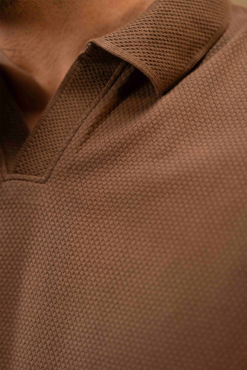 Textured Popcorn Polo Shirt - Brown