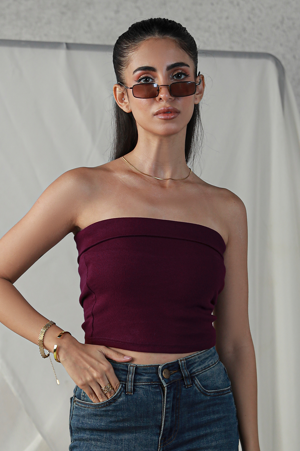 Fold Over Bandeau - Burgundy