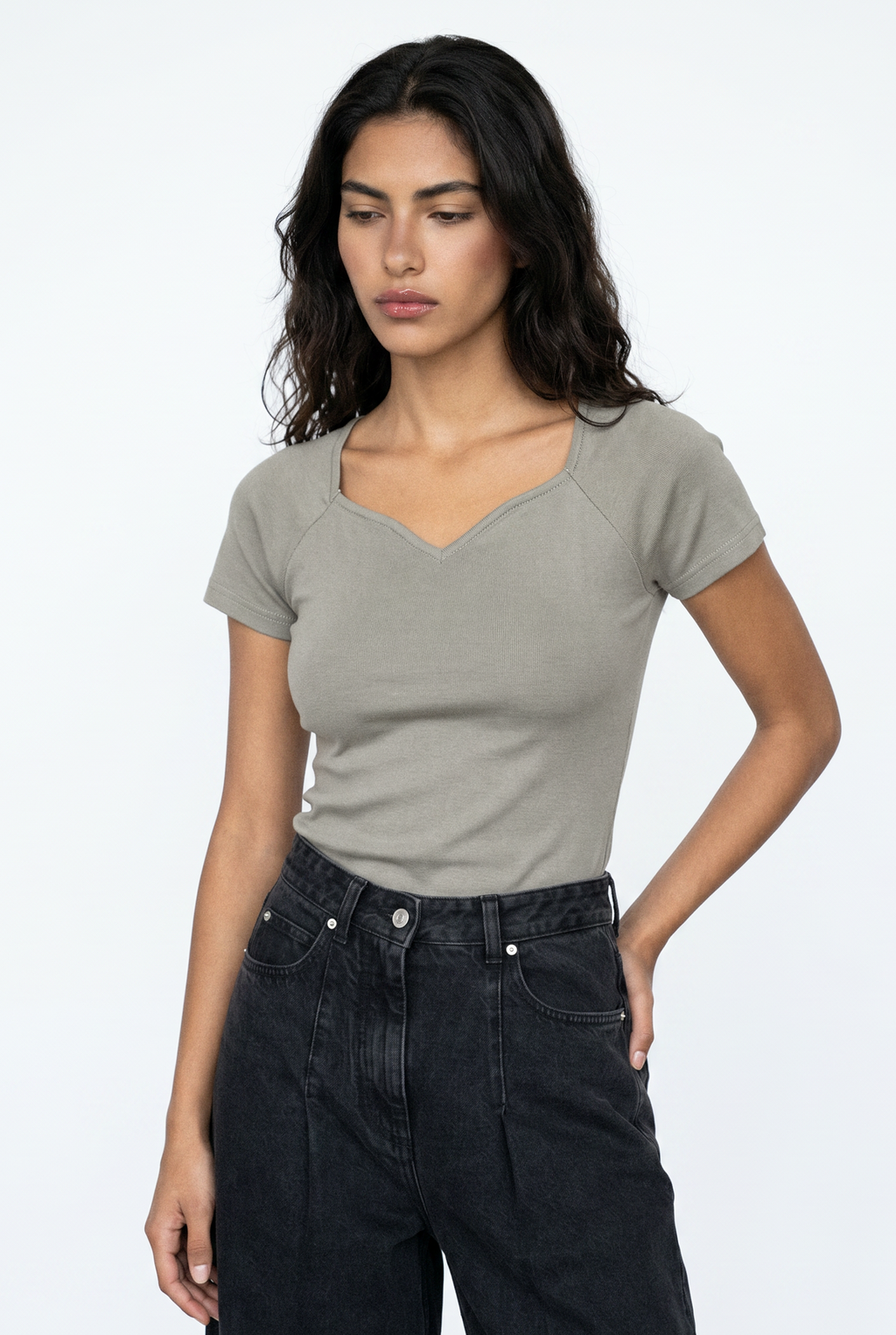 Sweetheart neck top - Sand