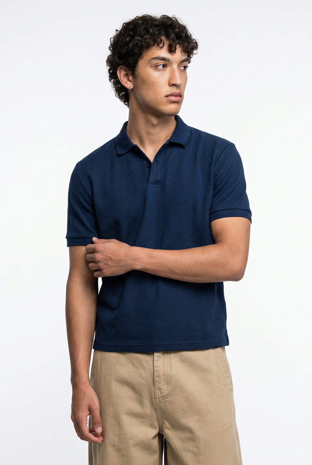Diamond Texture Polo Shirt – Navy Blue