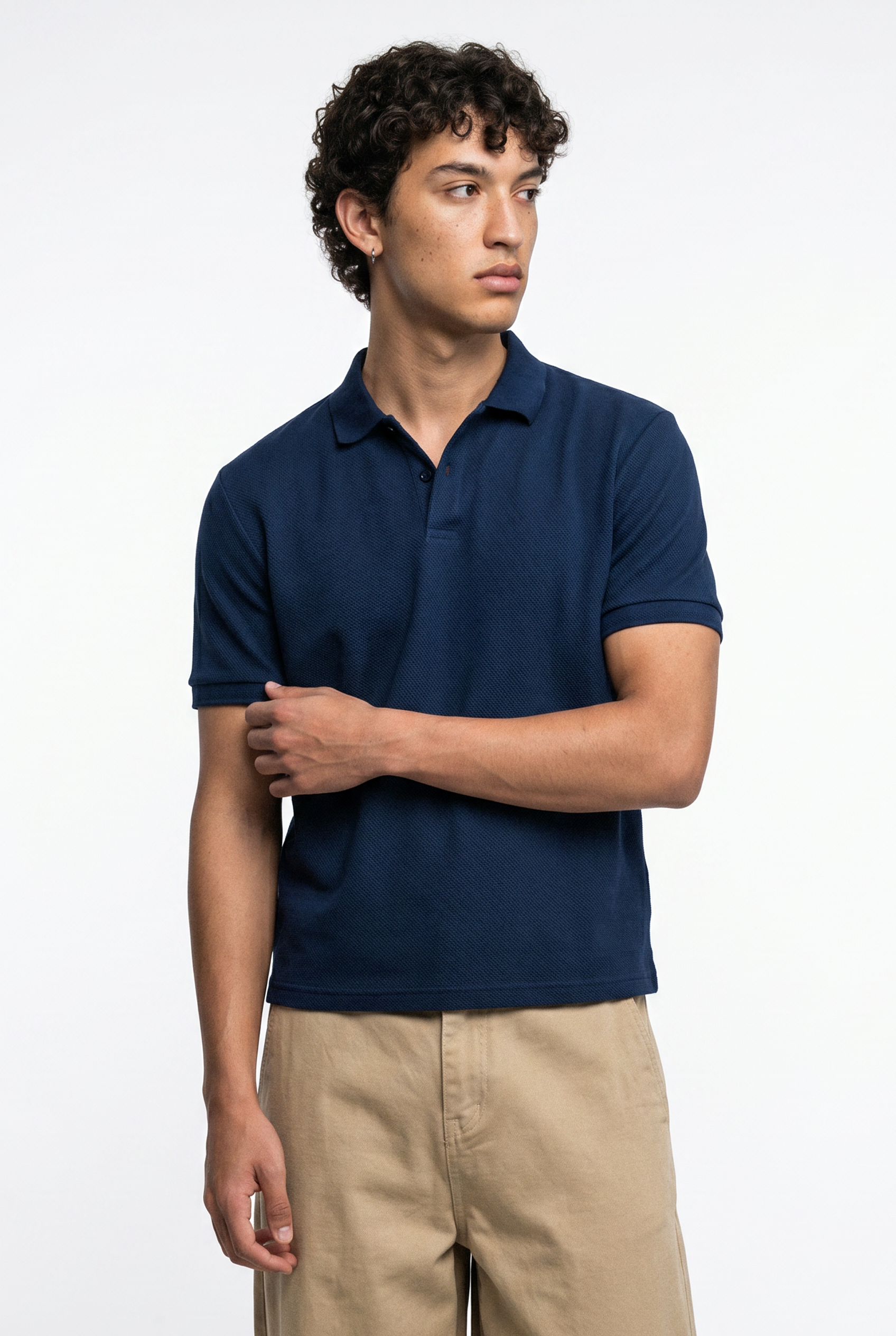 Diamond Texture Polo Shirt – Navy Blue