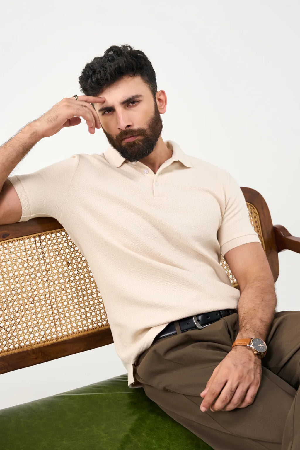 Diamond Texture Polo Shirt - Cream