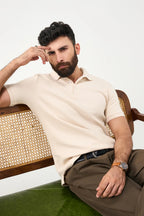 Diamond Texture Polo Shirt - Cream