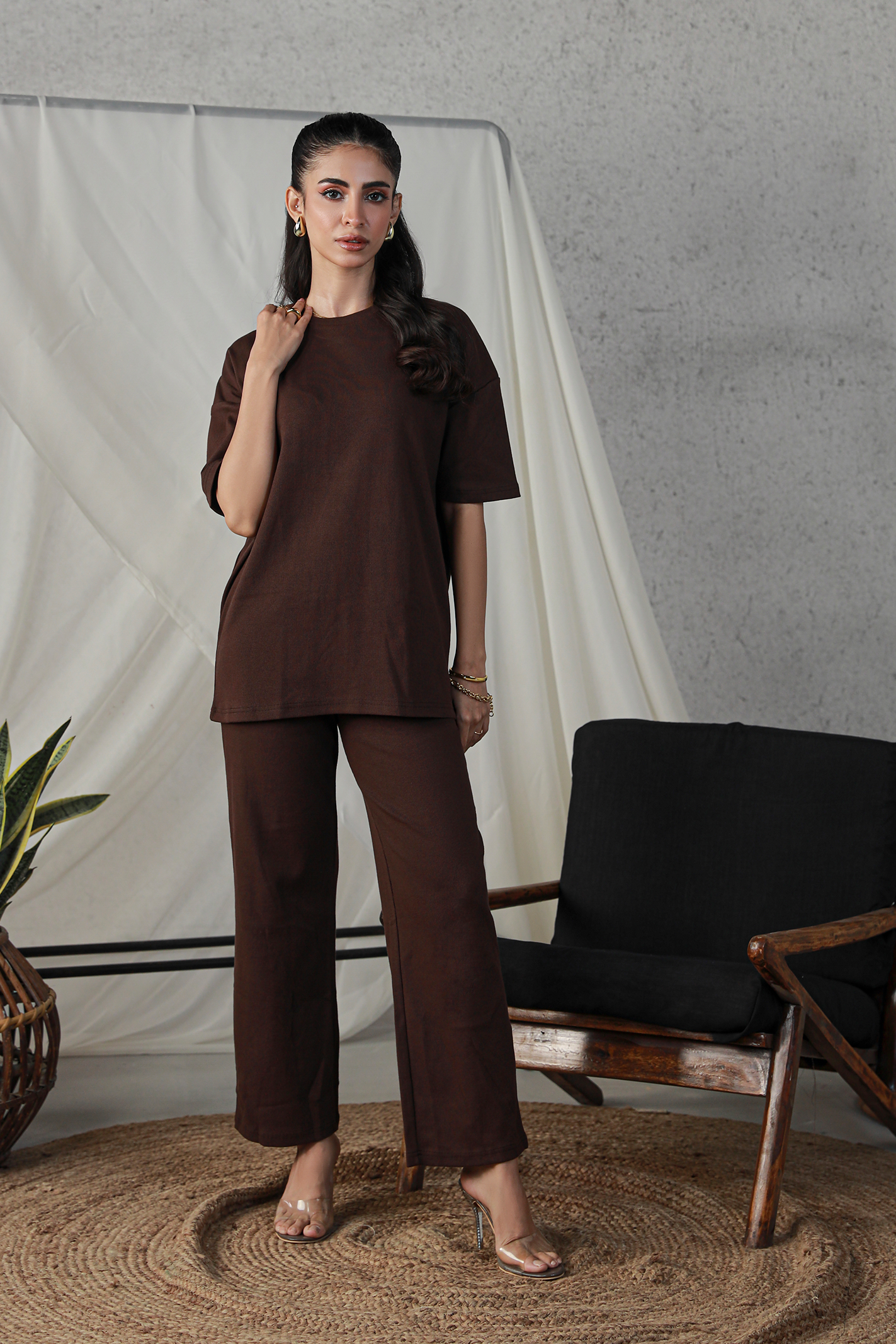 Textured Oversized Set - Dark Brown