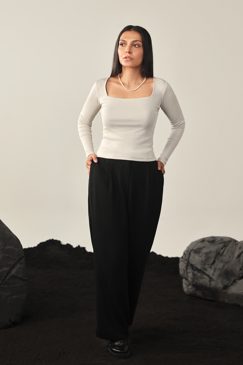 Square Neck Ribbed Top - Ice Grey
