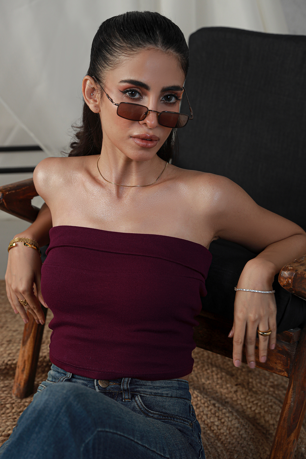 Fold Over Bandeau - Burgundy