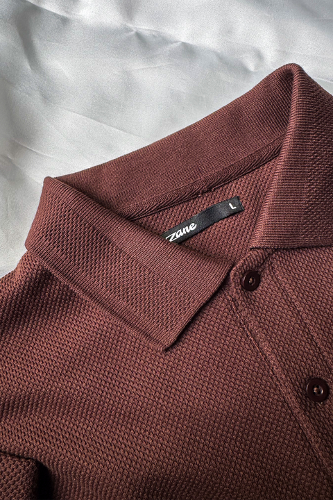 Diamond Texture Polo Shirt - Brown