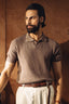 Johnny Collar Textured Knitted Polo Shirt – Camel