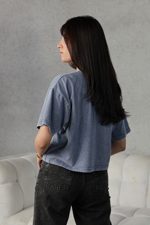 Washed Cropped Tee - Indigo