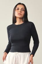 Round Neck Ribbed Top - Navy