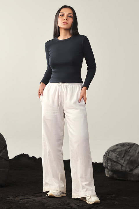Round Neck Ribbed Top - Navy