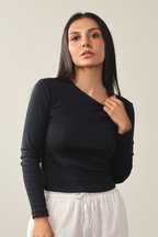 Round Neck Ribbed Top - Navy
