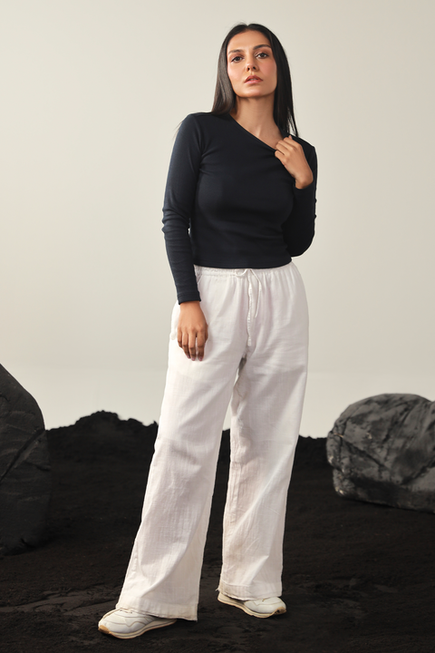 Round Neck Ribbed Top - Navy