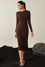 Full sleeves Bodycon Dress - Dark Brown