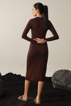 Full sleeves Bodycon Dress - Dark Brown