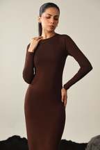 Full sleeves Bodycon Dress - Dark Brown