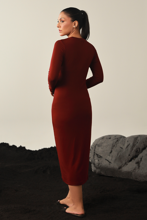 Full sleeves Bodycon Dress - Maroon