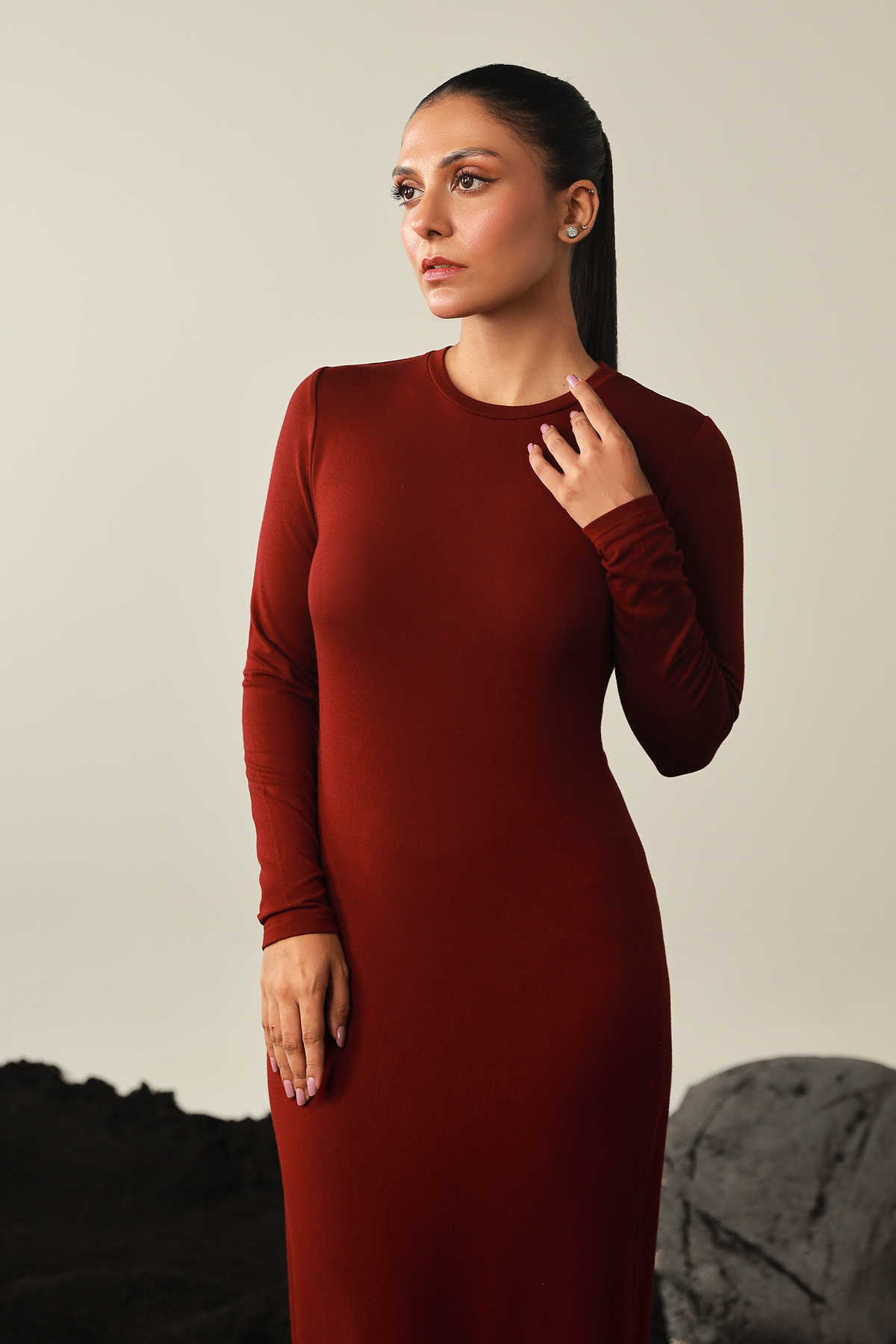 Full sleeves Bodycon Dress - Maroon