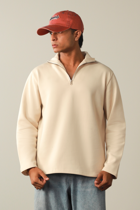 Half Zip Sweatshirt - Beige