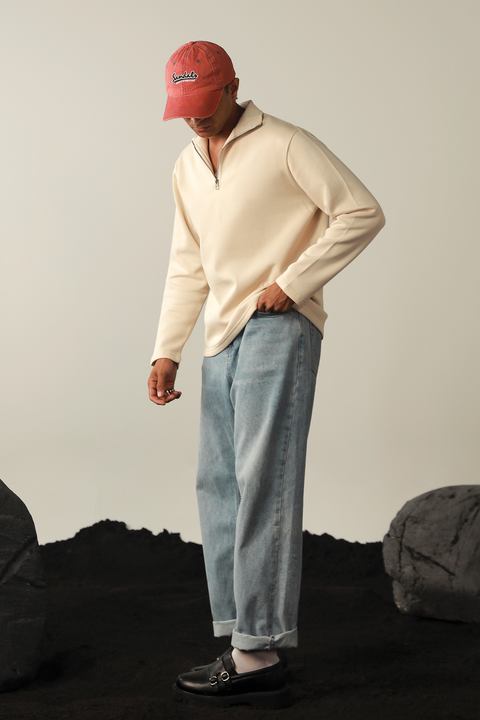 Half Zip Sweatshirt - Beige