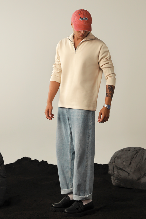 Half Zip Sweatshirt - Beige