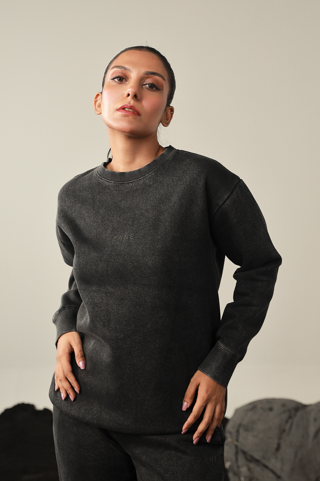 Women Washed Sweatset- Black
