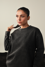 Women Washed Sweatset- Black