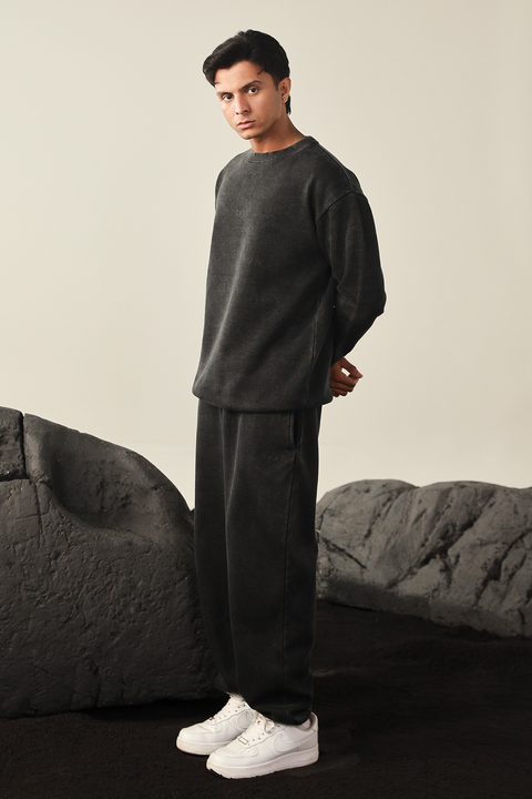 Men Washed Sweatset- Black