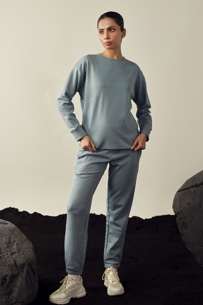 Women Oversized Sweat Set - Light Blue