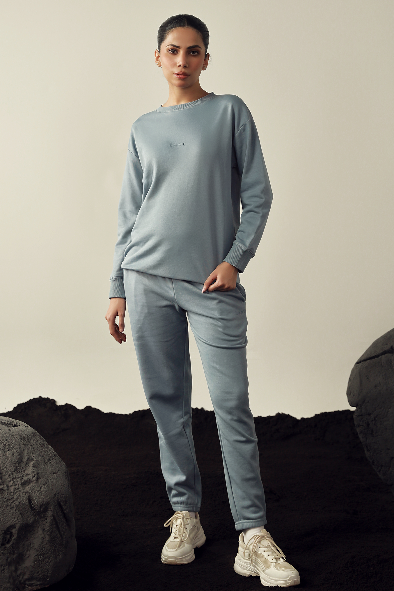 Women Oversized Sweat Set - Light Blue