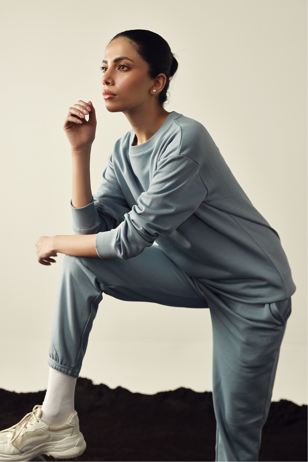 Women Oversized Sweat Set - Light Blue
