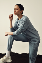 Women Oversized Sweat Set - Light Blue
