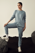 Women Oversized Sweat Set - Light Blue