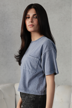 Washed Cropped Tee - Indigo