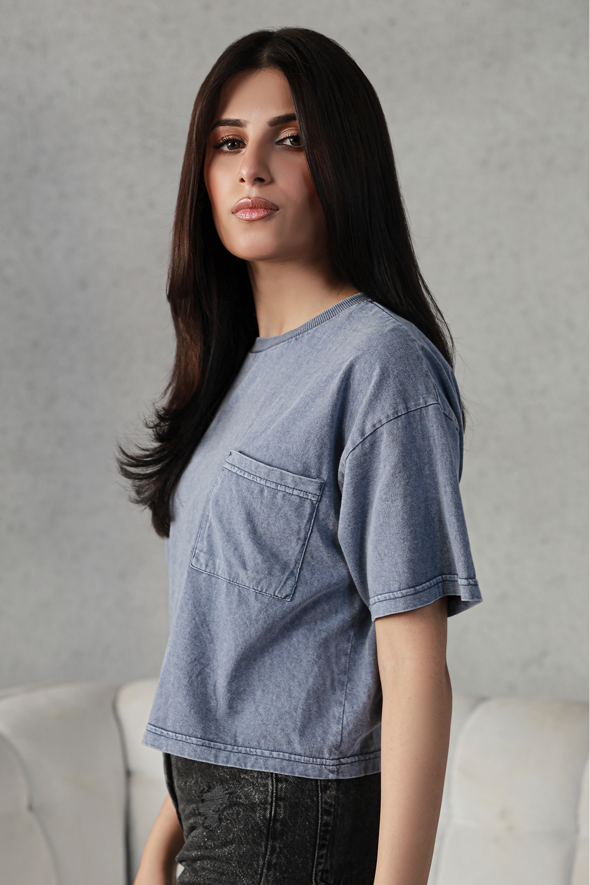 Washed Cropped Tee - Indigo
