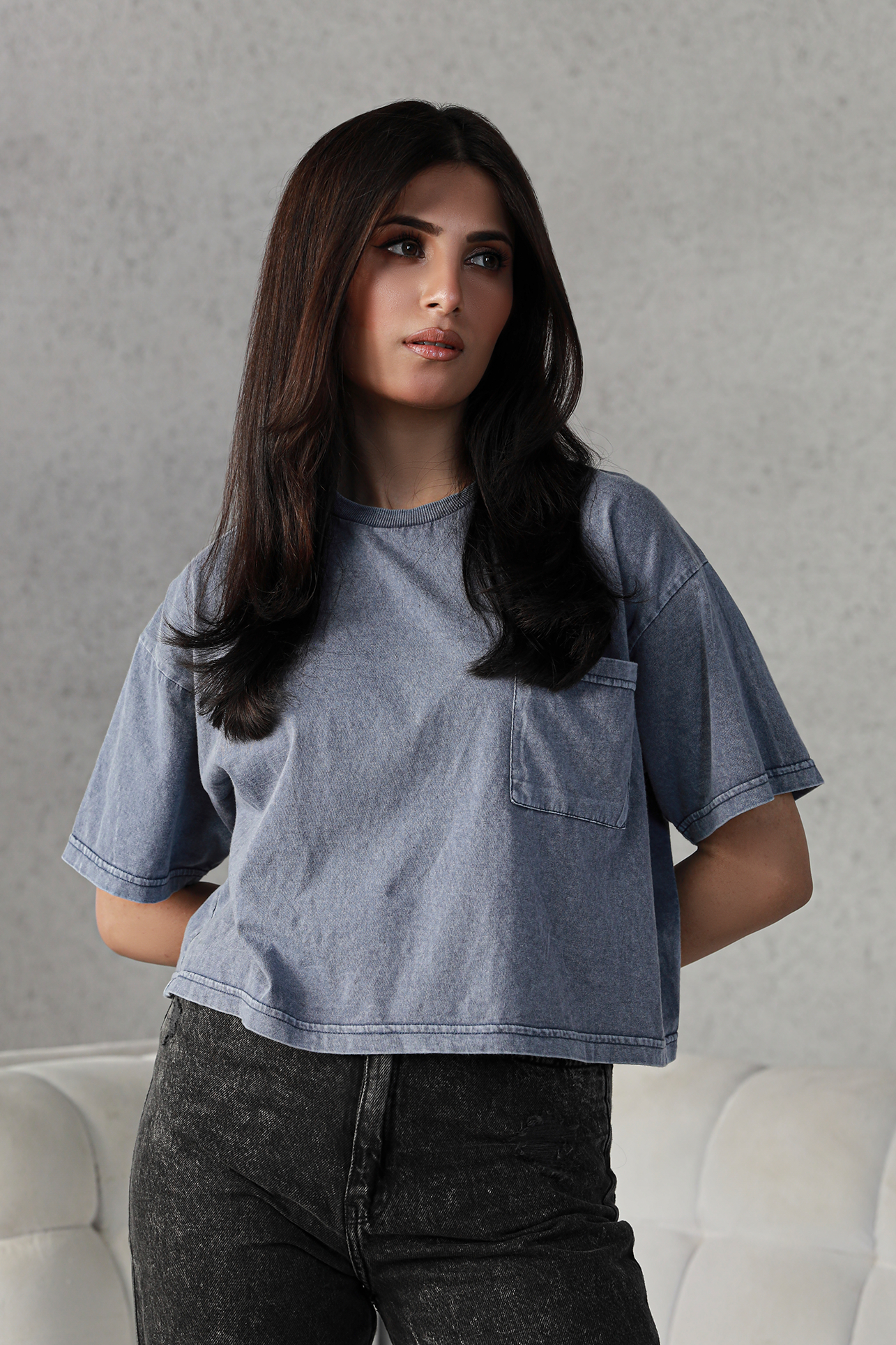 Washed Cropped Tee - Indigo Main image
