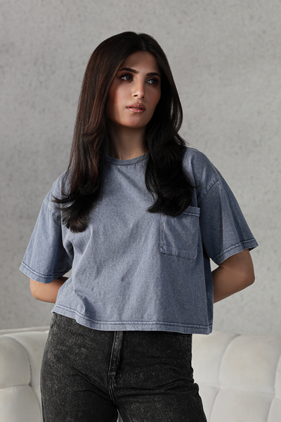 Washed Cropped Tee - Indigo