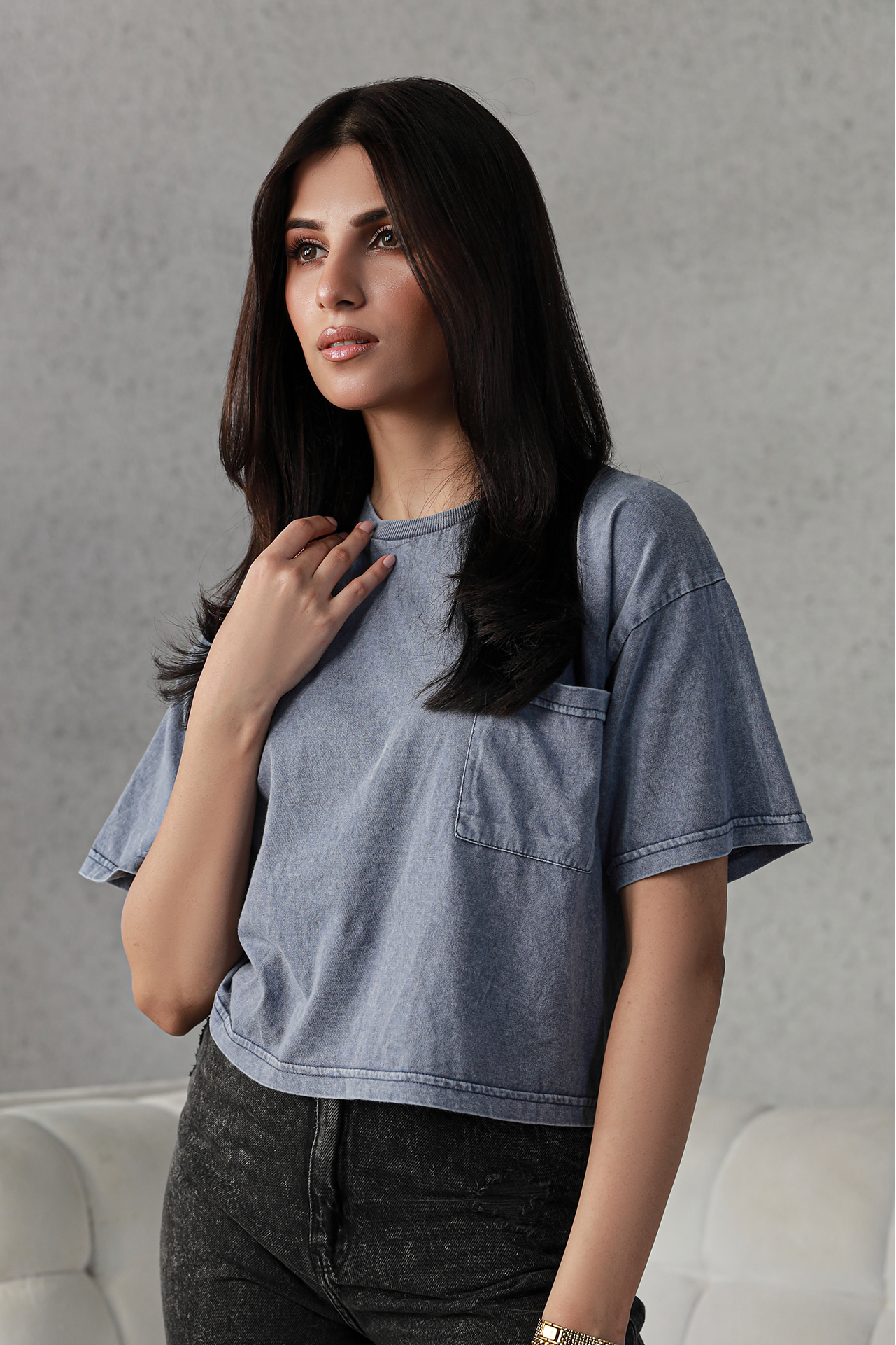 Washed Cropped Tee - Indigo