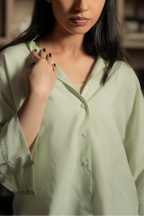 Cropped Box Fit Shirt - Pastel Green