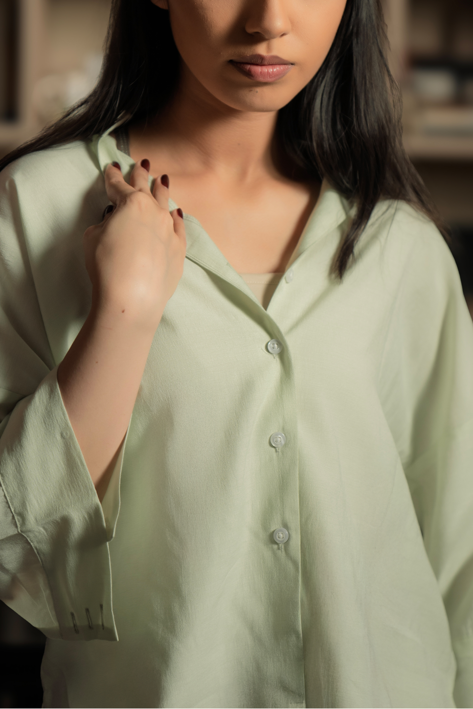 Cropped Box Fit Shirt - Pastel Green