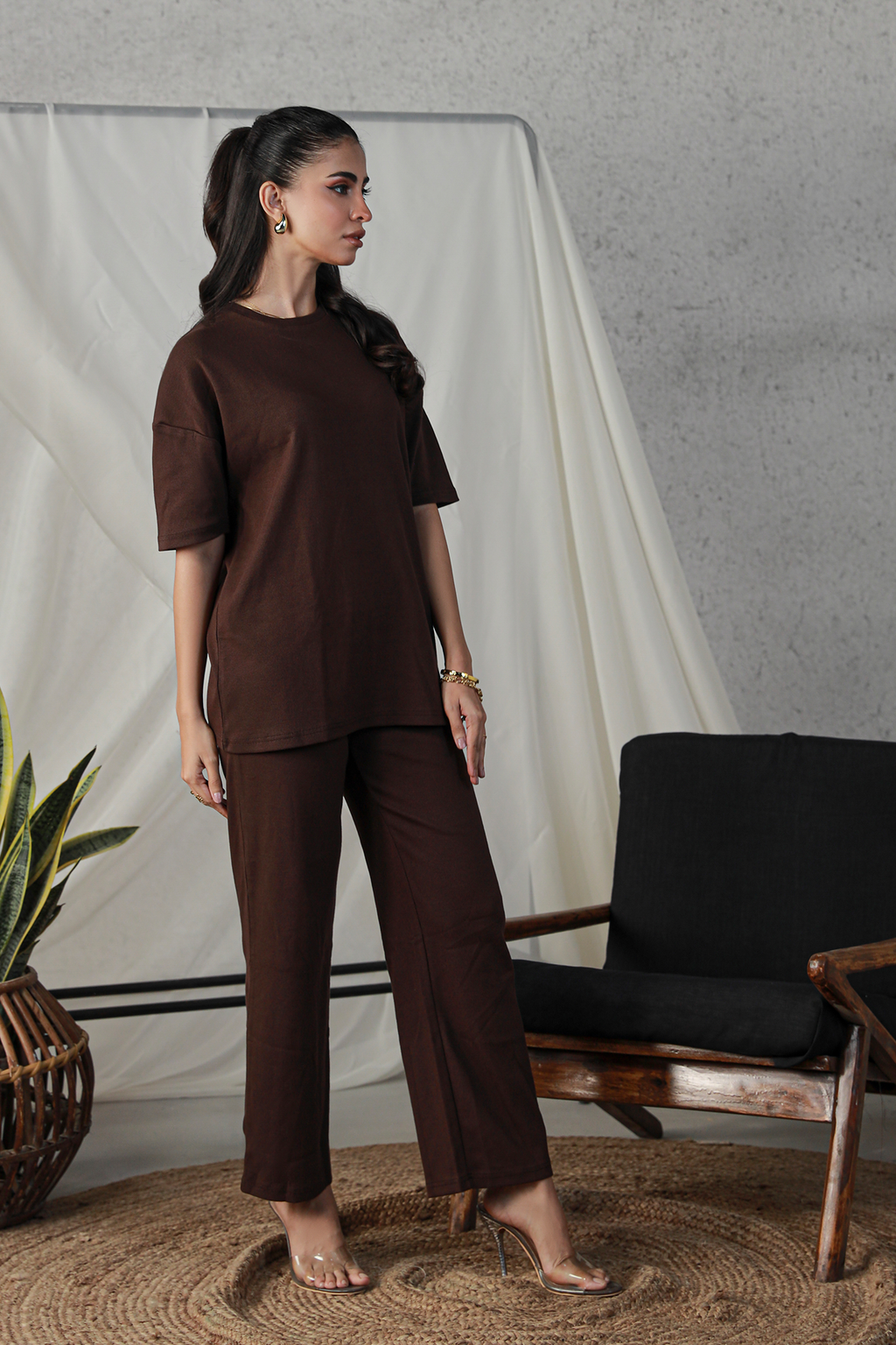 Textured Oversized Set - Dark Brown