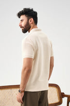 Diamond Texture Polo Shirt - Cream