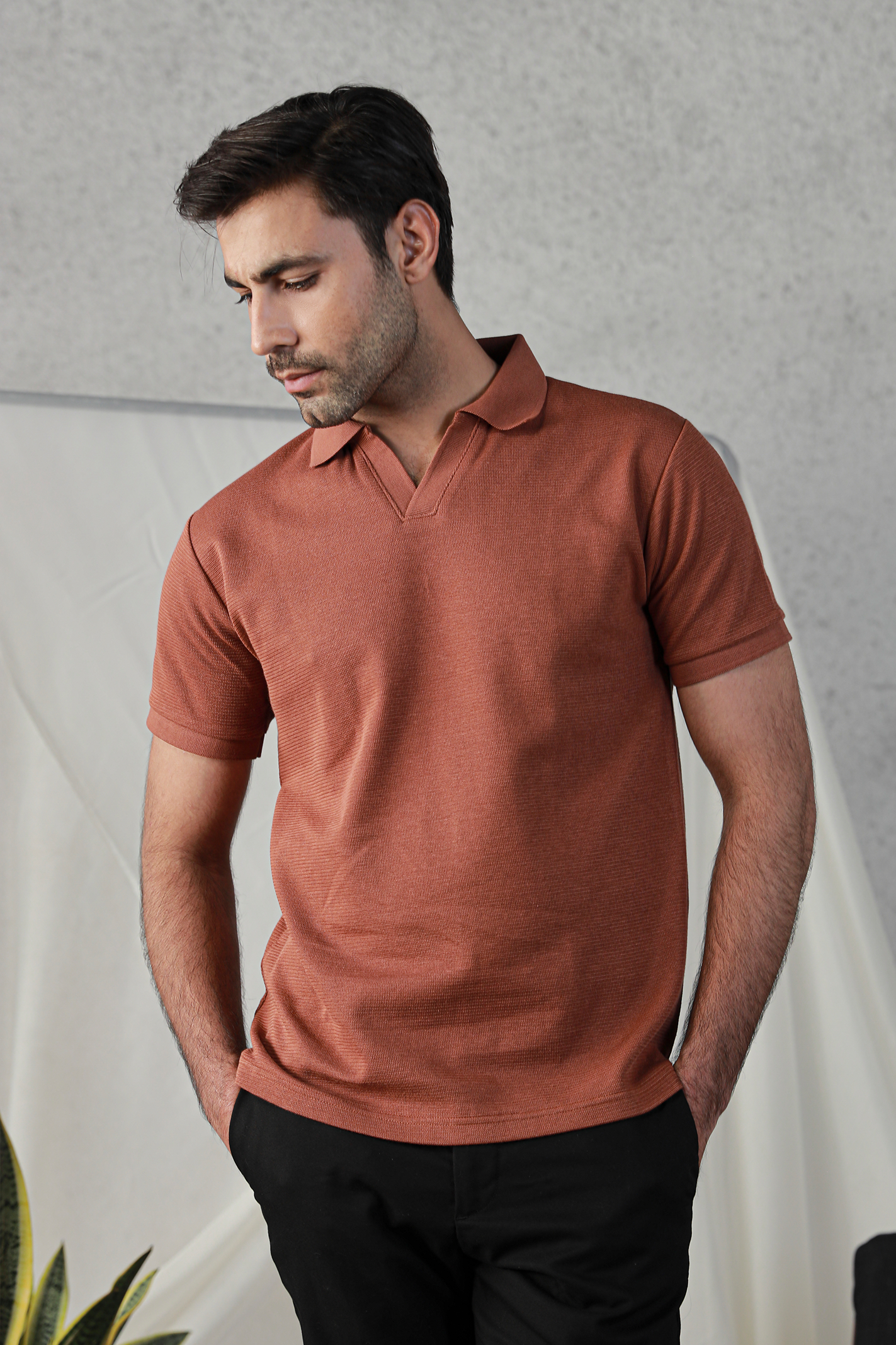 Textured Polo Shirt – Rust Secondary image