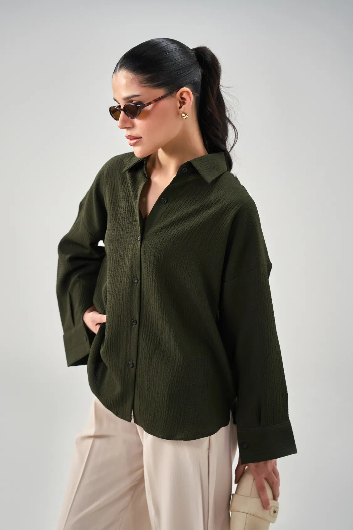 Everyday Textured Shirt - Deep Green